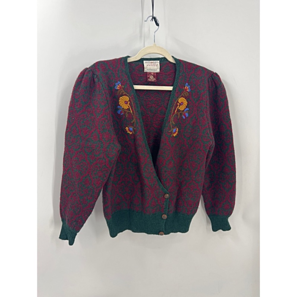 Susan Bristol hand embroidered floral print button waist wool vintage  c…